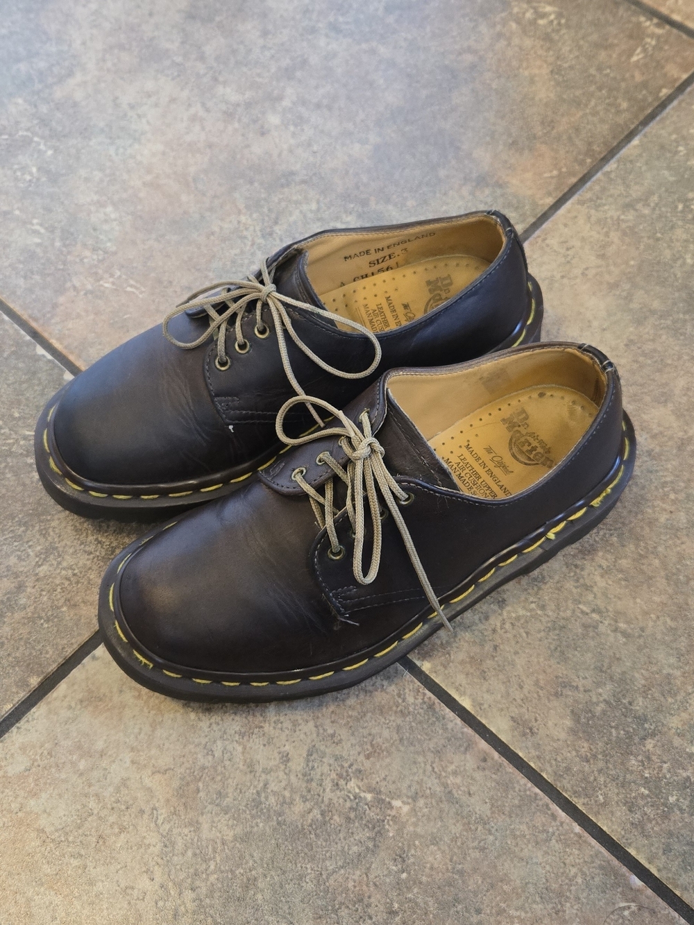 Vintage Dr Martens 3 Eye Oxford Shoes Made in England Brown Leather UK 3